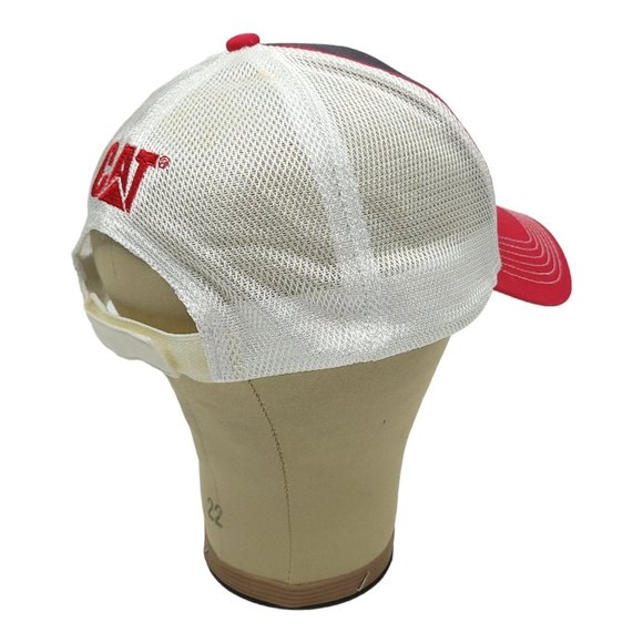 Caterpillar 3D Logo Mesh Strapback Cap Trucker Baseball Hat CAT Blue Red - Picture 11 of 12